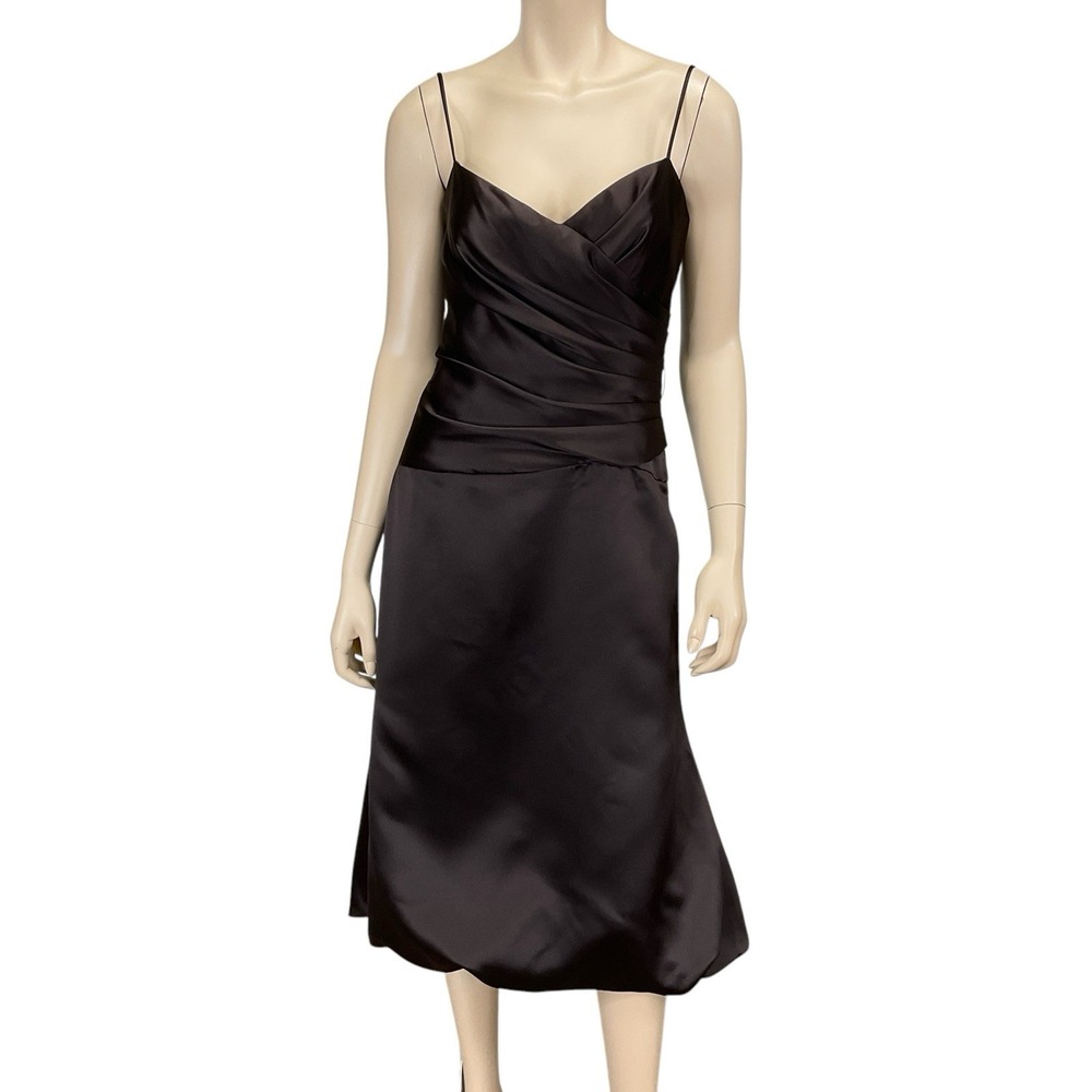 Vera Wang Maids Dress Women Size 6 Brown Spaghetti Strap Satin Formal